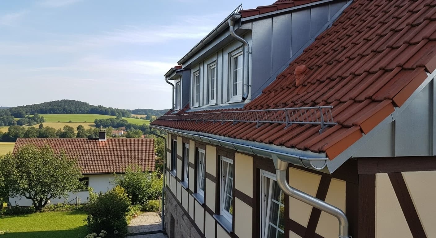 Dachgaube mit Metallfassade und Regenrinne