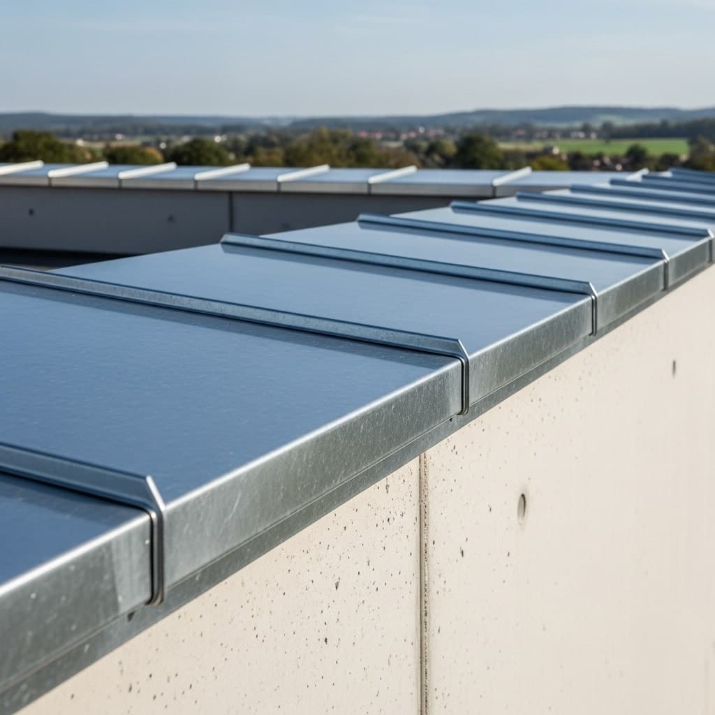 Maßgefertigte Mauerabdeckung aus Blech auf einer Gartenmauer